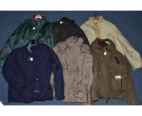 A COLLECTION OF SIX GENTS COATS, comprising a Land Rover First Choice with zip off sleeves, size XL, a Land Rover Roly in bla