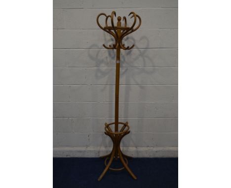 A BEECH BENTWOOD STYLE HAT/COAT STAND, height 190cm