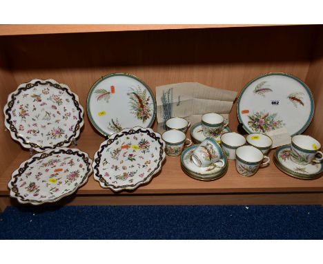 A LATE VICTORIAN ROYAL WORCESTER PORCELAIN PART TEA SET (8405), hand painted with sprays of flowers, turquoise and gilt bands