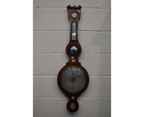 A 19TH CENTURY ROSEWOOD MERCURY WHEEL BAROMETER, signed Hallet Throwbridge, with a thermometer, height 105cm