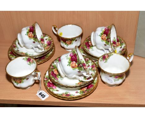 A ROYAL ALBERT OLD COUNTRY ROSES TEA SET, comprising six cups, six saucers and six tea plates, saucers and plates are seconds