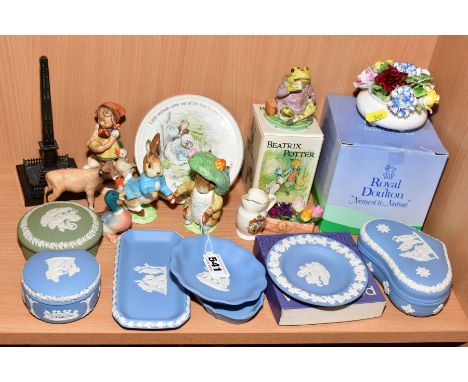 A GROUP OF CERAMICS, including Beswick Beatrix Potter 'Peter Rabbit', 'Benjamin Bunny' BP2b (ear reglued), boxed 'Mr Jeremy F