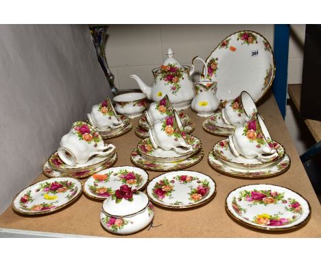ROYAL ALBERT 'OLD COUNTRY ROSES' TEAWARES, comprising of large teapot, twin handled cake plate, milk jug and sugar, six tea c