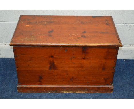 A VICTORIAN STAINED PINE TOOL CHEST, width 80cm x depth 46cm x height 49cm (no lock)
