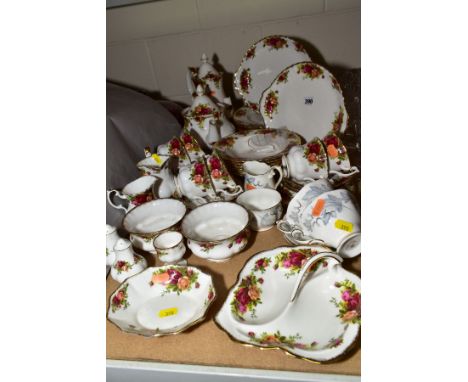 ROYAL ALBERT OLD COUNTRY ROSES TEA, DINNER AND COFFEE WARES, including tea pot, coffee pot, two twin handled cake plates, six