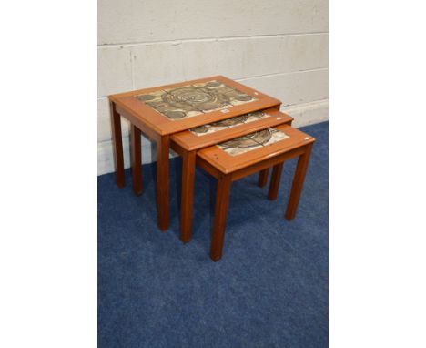 A TRIOH OX ART DANISH TEAK NEST OF THREE TABLES, largest table width 63cm x depth 42cm x height 46cm