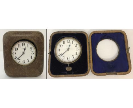 A vintage Asprey of Bond Street, London, 8 day travelling clock in brown leather case. Movement marked Brevet. Leather case m