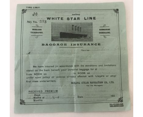 A White Star Line Baggage Insurance ticket from 1933.&nbsp;From the SS Calgaric which sailed from 12th August - 29th August 1