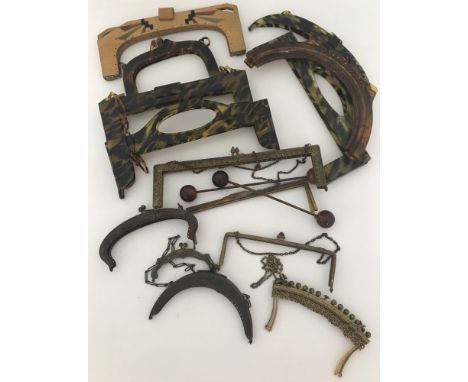 A collection of vintage metal, plastic and wooden handbag frames. To include evening bag frames.