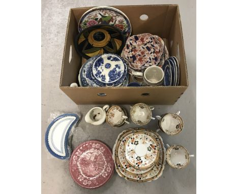 A box of assorted antique &amp; vintage ceramics, including plates, tea set and vases. To include a set of 5 Booths "Lowestof