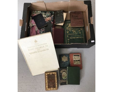 A collection of vintage books to include poetry, a diary and royalty.