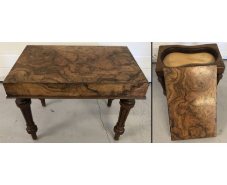 A Waring &amp; Gillow burr walnut commode/side table with tapering carved columnar legs.Approx. H47 x W60 x D40cm.