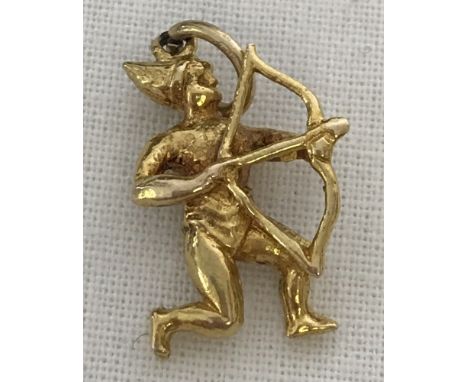 A 9ct gold Sagittarius Archer charm/pendant. Hallmarked Birmingham 1972. Approx. 16mm tall. Total weight approx. 1.73g.