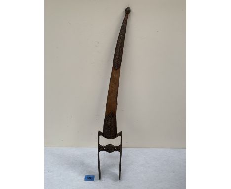 An Indian Qatar Damascus bladed gilded sword dagger with scabbard. 24' long