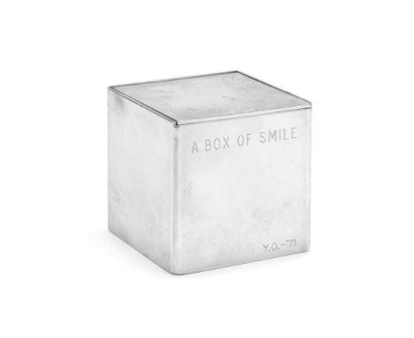 Yoko Ono: A Box Of Smile,1971,a polished chrome box with hinged lid and mirrored interior base, engraved on the front A BOX O