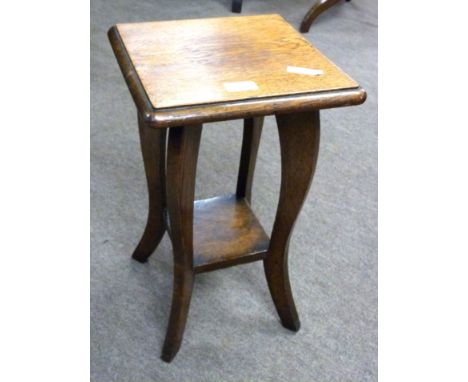 Small 20th century oak stool/stand with plain top, four curved legs joining a small base shelf, width 27cm, depth 27cm, heigh