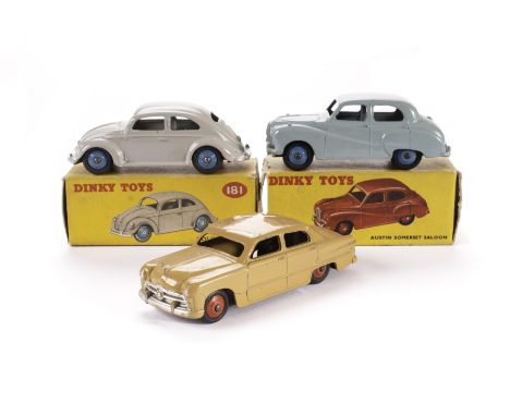 A Dinky Toys 181 Volkswagen Saloon, light grey body, mid blue hubs, 40j Austin Somerset, pale blue body, blue hubs, in origin