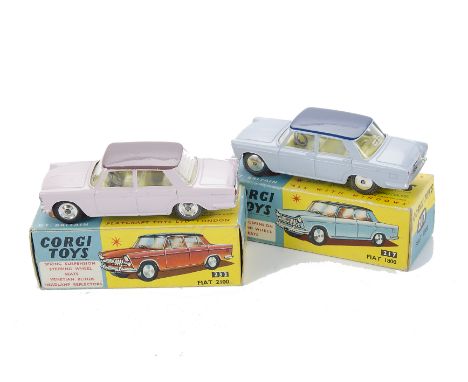 Fiat by Corgi Toys, 232 Fiat 2100, pale pink, mauve roof, 217 Fiat 1800, light blue body, dark blue roof, in original boxes, 