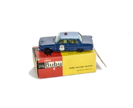 Buby Argentina Ford Falcon Police Car, in dark blue with light blue roof, in original box, VG, box F-G, one end of flap unatt