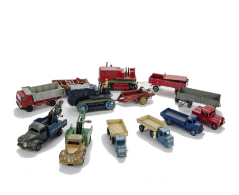 Dinky blue and red Heavy Tractors and other Commercials: uncommon mid blue  tractor with light blue wheels and replacement tr