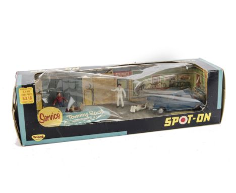 A Tri-ang Spot-On 803 Service with Tommy Spot Gift Set ' comprising light blue MG Midget MK 11 mid Blue  Austin 1800, Mecahni