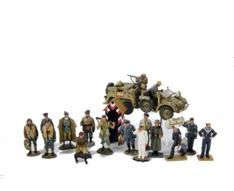 Various King &amp; Country figures, Germans FOB61, WSS29 with sentry box, BBG42, RAF FOB52, RAF11 Guy Gibson &amp; dog, RAF12