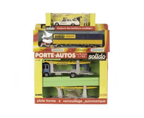 Solido Ambulance and Commercial Vehicles: 321 Car Transporter with trailer, 363 Tractor Magirus Artic Transporter 'Solido Exp