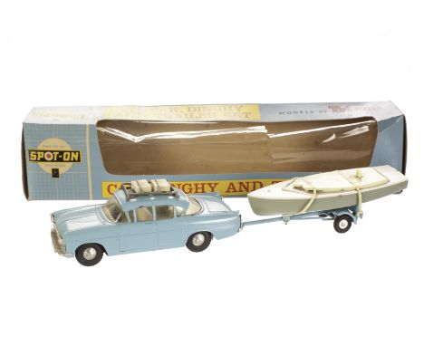 A Tri-ang Spot-On No.212 Car, Dinghy & Trailer Set, comprising light blue Vauxhall Cresta, Trailer, grey/white plastic dinghy