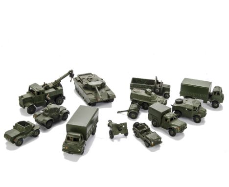 Military Dinky Toys, including 661 Recovery Tractor, 623 Army Wagon, 688 Field Artillery Tractor, 641 Army Cargo Truck and ot
