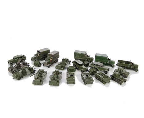 Early Dinky Military Vehicles, 162a Light Dragon (3), 161b Anti-Aircraft Gun (5), 151b 6-wheel Covered Wagon (5), 152a Light 