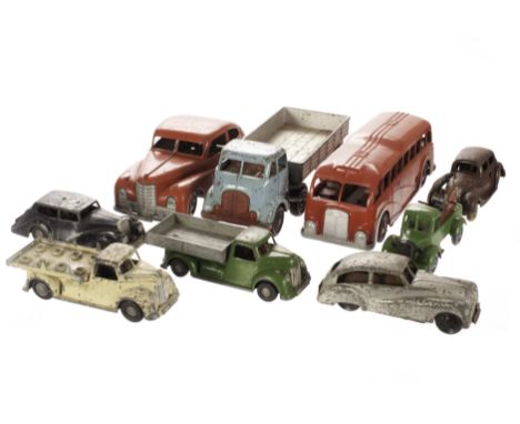 Diecast Clockwork Toys, including early Pocketoy Sunbeam Talbot, brown body, diecast hubs, white tyres, Wells Bedford Breakdo