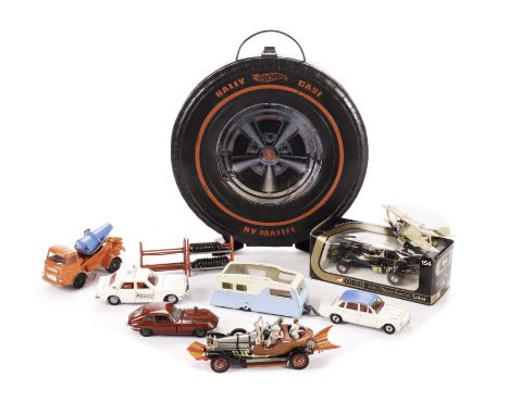 A Corgi Toys 266 Chitty Chitty Bang Bang, Ferrari 206 Dino Sport, Jaguar E Type, Hillman Hunter, 233 Heinkel, Ferrari Berline