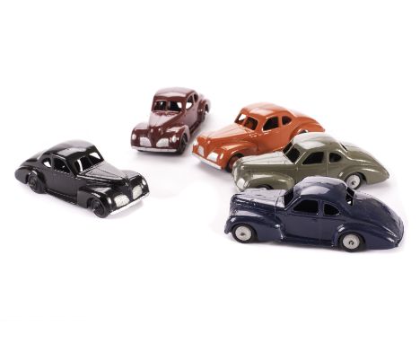 Dinky Toys 39f Studebaker State Commander, five examples, all fully repainted and restored, maroon body, black hubs, red body