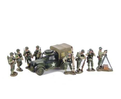 King & Country D Day series US forces, DD126, DD129, DD132, DD133, DD134 with DD146 Austin Light Utility lorry, VG, (9) 