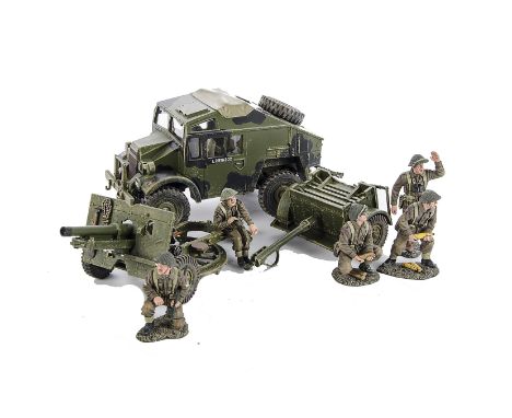 King & Country D Day series British DD202 Morris C8 'Quad' Field Artillery Tractor with 25 pdr and limber, and gun crew DD204