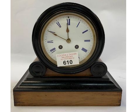 Mahogany cased mantle clock with enamel dial ## key ##