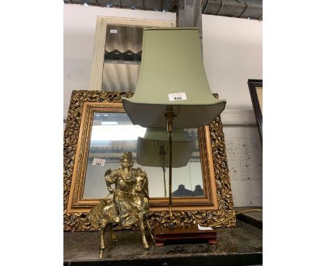 Oriental style brass table lamp in the form of a warrior on horseback