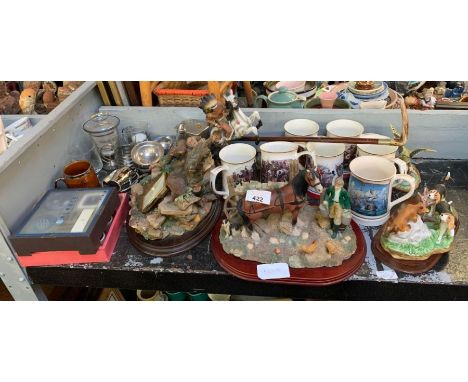 Commemorative mugs, ceramic animals. mantle clock &amp; other items