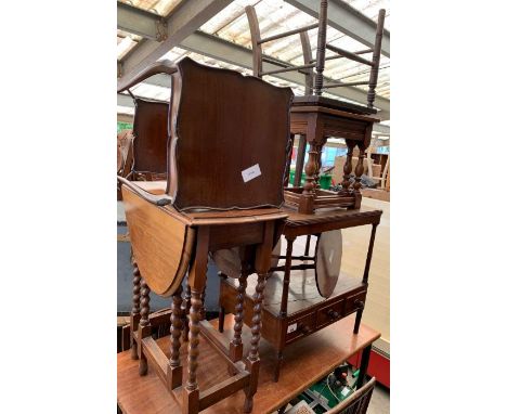 Various items of furniture to include an oak gate leg table with barley twist legs, two tier side table, nest of tables &amp;