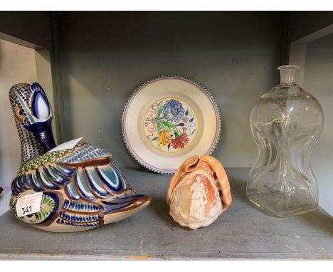 Poole pottery plate, Mexicana pottery bird and other items