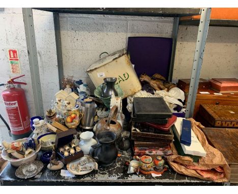 Collectables to include an enamel bread bin, flatware, glassware &amp; other items