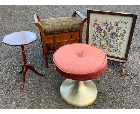 Firescreen, 2 stools and hexagonal side table