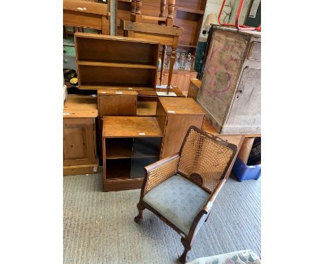 2 mid 20th century light oak display cabinets/cupboards along with 1 other oak shelving unit &amp; a chair