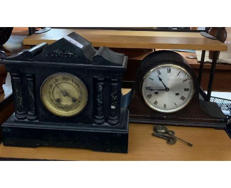 Slate mantle clock &amp; oak cased mantle clock ## key ##