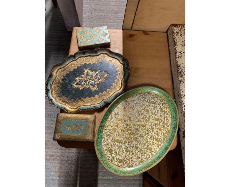 Collection of Italian style decorated trays &amp; trinket boxes