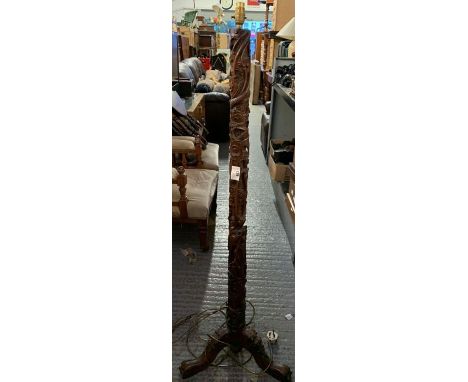 Chinese carved hardwood standard lamp