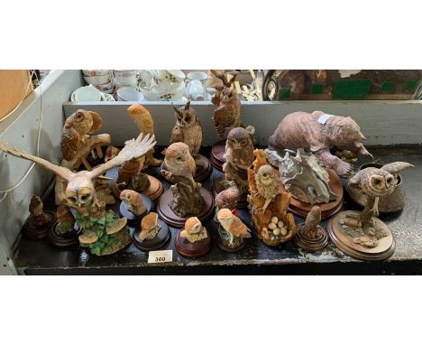 Various ceramic owls by Regency Fine Arts, Franklyn Mint grizzly bear &amp; brassware