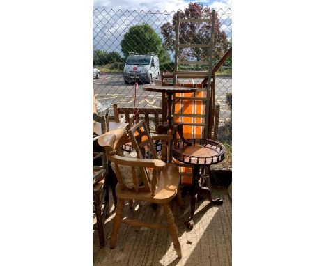 3 tripod side tables, deck chair, ladder, desk mirror + 3 other chairs
