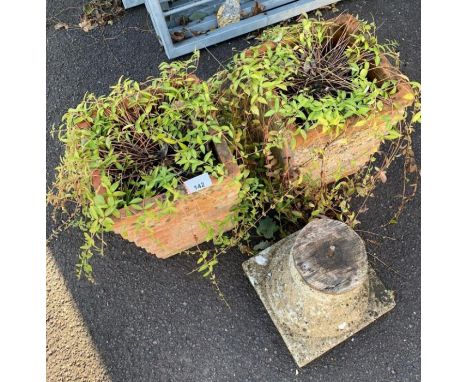 2 terracotta garden planters &amp; a reconstituted stone urn base