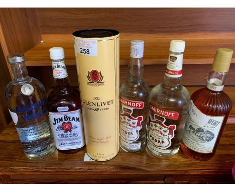 3 bottles of vodka, 1 bottle of Southern Comfort, 1 bottle of Jim Beam &amp; 1 bottle of Glenfiddich 
